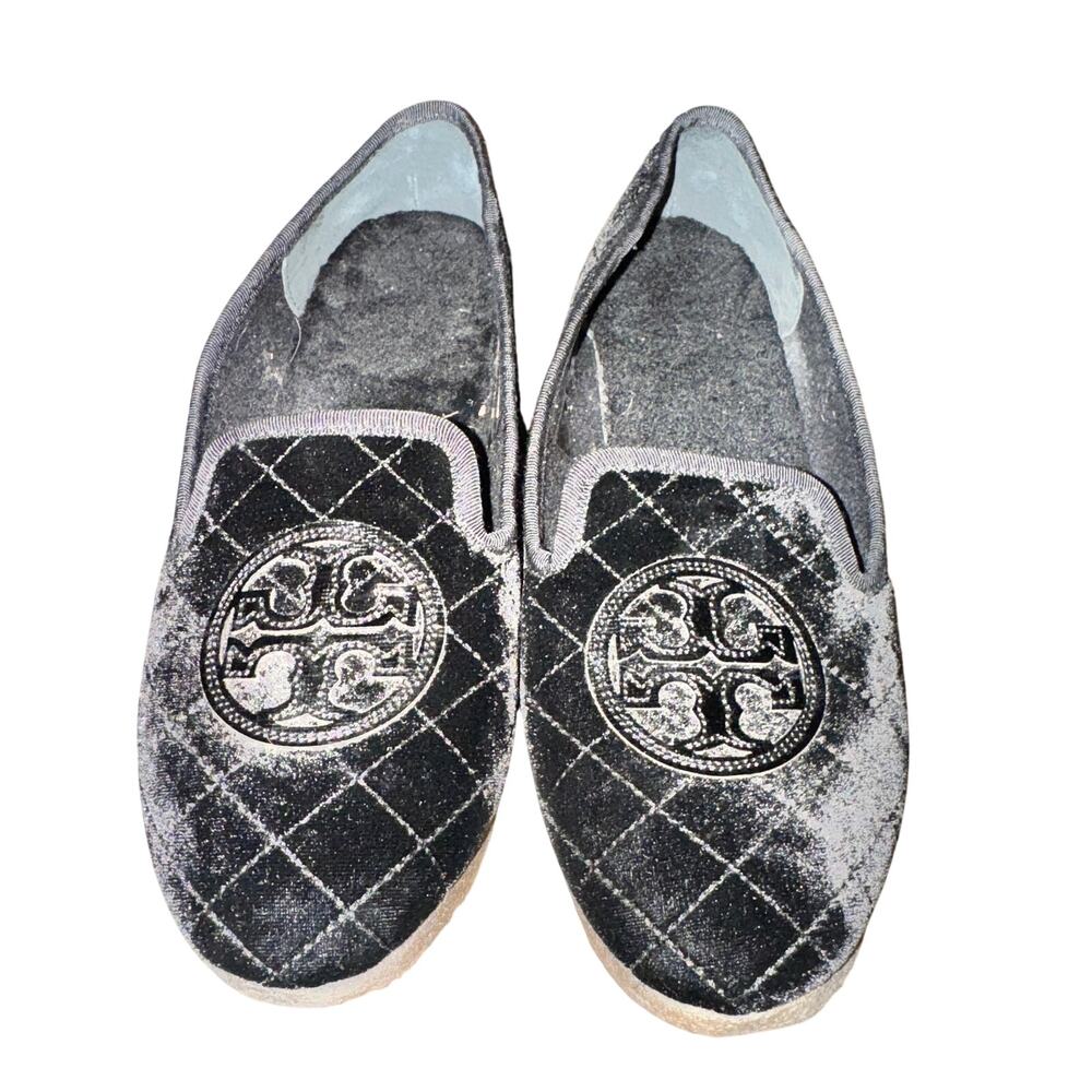 Tory Burch Billy 2 Flats Women's Size 8 M Black Crushed Velvet Quilted Shoes